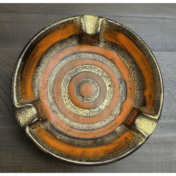 N/A Other - VTG Italian Art Pottery Crackle Glaze Bitossi Raymor Ashtray 7" MADE IN ITALY